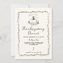Praktfull Klotter Handritad Pumpa Thanksgiving Inbjudningar