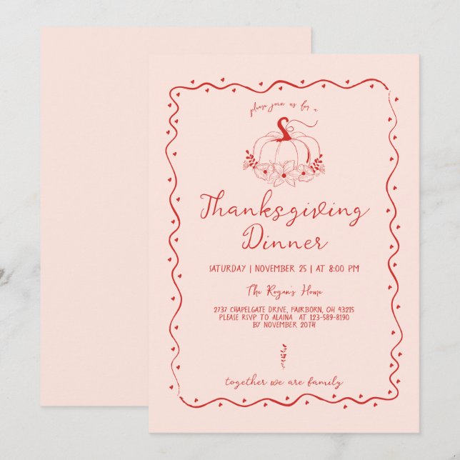Praktfull Klotter Handritad Pumpa Thanksgiving Inbjudningar (Fram/baksida)