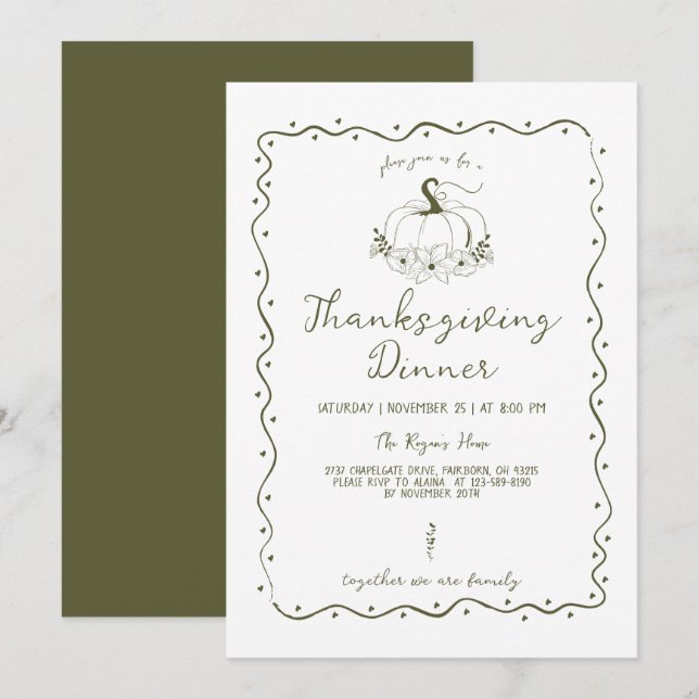 Praktfull Klotter Handritad Pumpa Thanksgiving Inbjudningar (Fram/baksida)