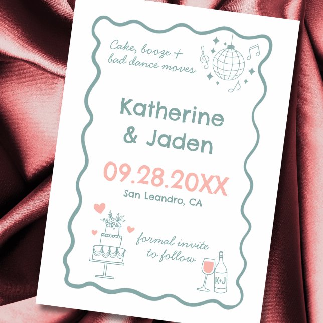 Praktfull klotterblå Platt Rädda Datum-kort Spara Datumet (Whimsical, fun, doodle, wedding save the date card)