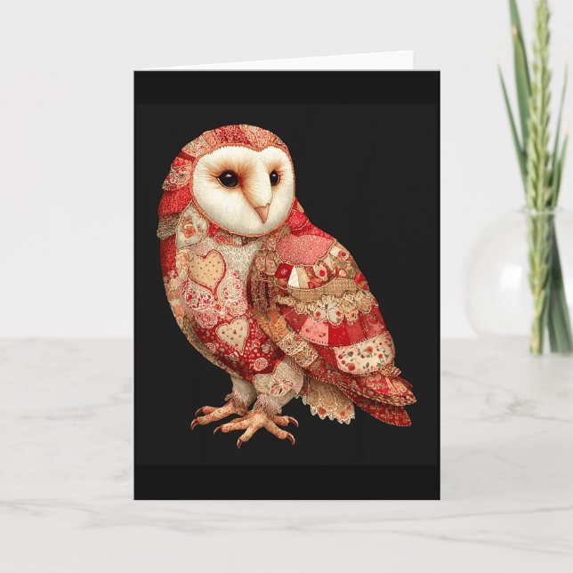 Praktfull lappteknik uggla med hjärtmönster  kort (Framsida)