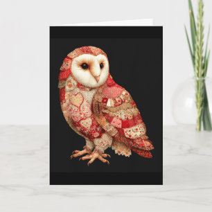 Praktfull lappverk ugla med hjärtan mönster kort