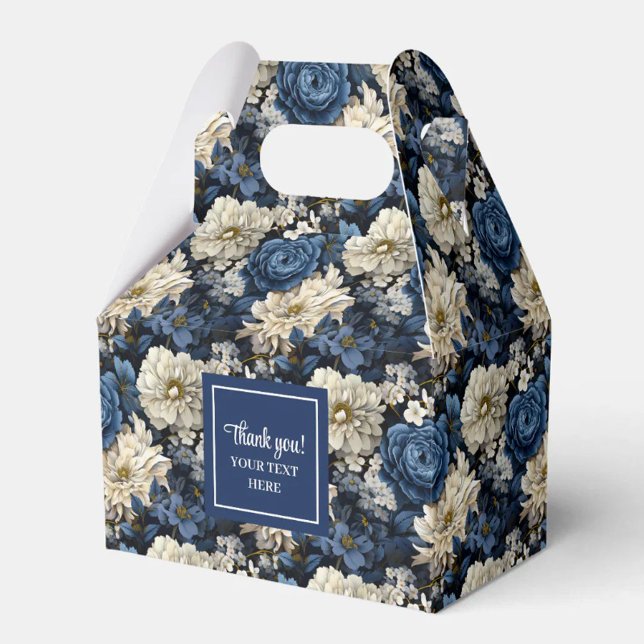 Praktfull marinblå blommor anpassat namn presentas presentaskar (Opulent Navy Blue Flowers Custom Name Favor Box)