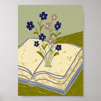 Praktfull öppen bok med vilda blommor illustration poster