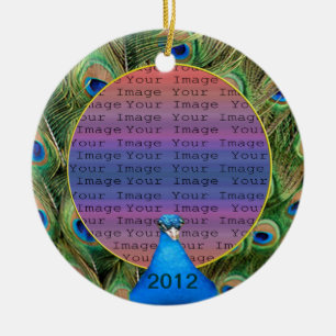 Praktfull Påfågel Bröllopsfotoornament Julgransprydnad Keramik