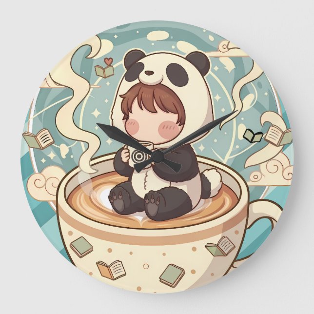 Praktfull Panda Kaffe Dekorativ Väggklocka (Framsida)