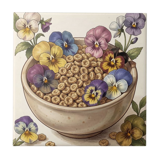 Praktfull pensé-blomster frukostskål kakelplatta (Framsidan)