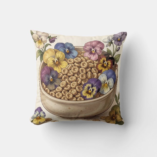 Praktfull pensé-blomster frukostskål kudde (Framsida)