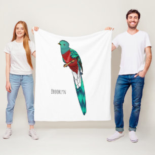 Praktfull quetzal-fågel tecknad illustration fleecefilt