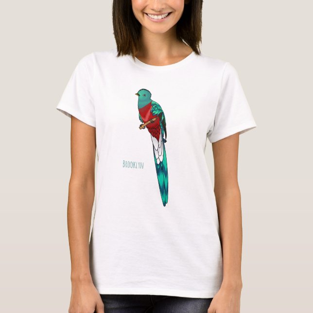 Praktfull quetzalfågel tecknad illustration t shirt (Framsida)