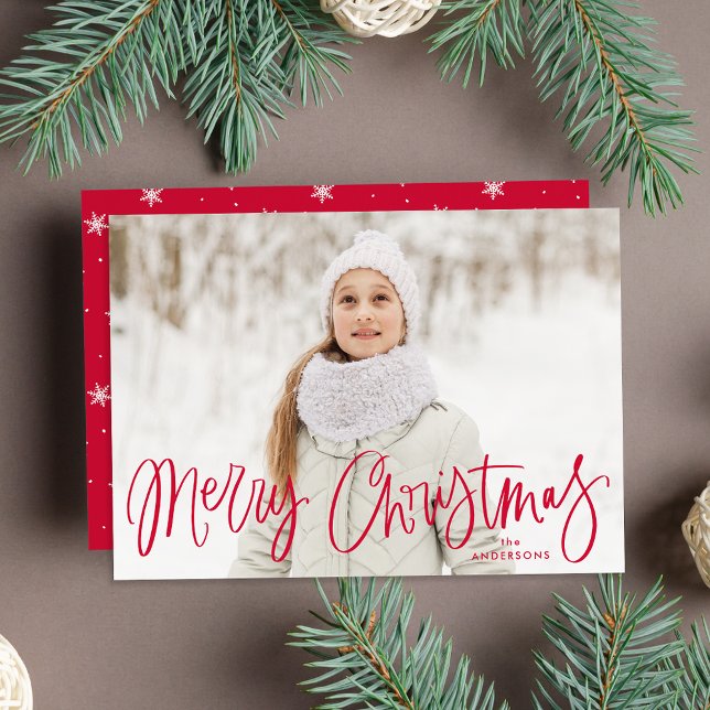 Praktfull röd manus julhälsning fotokort julkort (Skapare uppladdad)