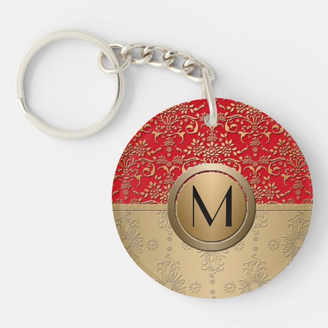 Praktfull röd och gul monogramm damastmönster (Framsidan)