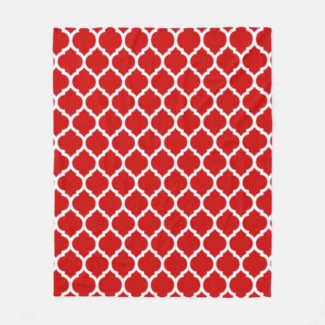 Praktfull röd och vit marockansk quatrefoil-mönste fleecefilt (Framsidan)