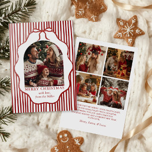 Praktfull röd slinga God Jul familjefoto Julkort