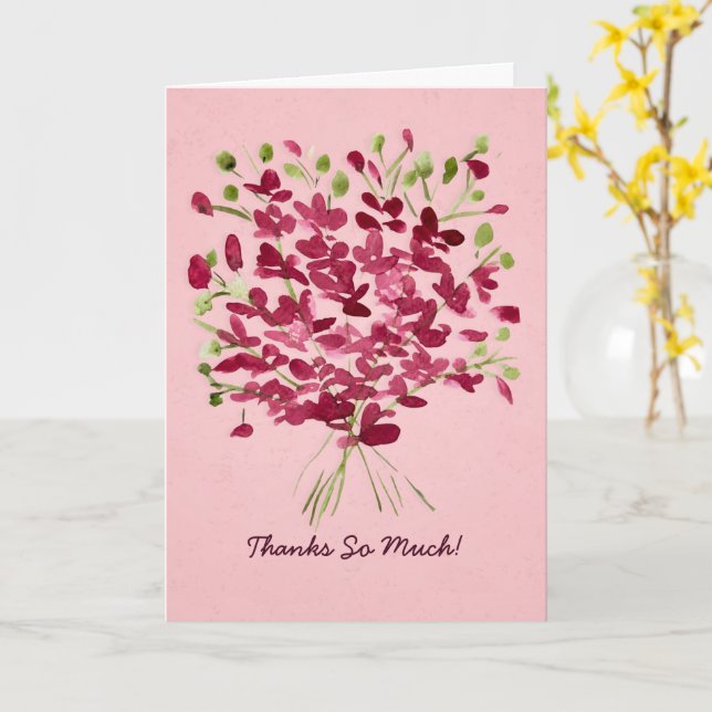 Praktfull rosa akvarellblomsterbukett tackkort kort (Gul blomma)