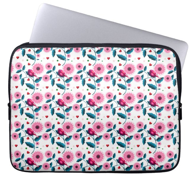 Praktfull Rosa Fågel Blommig Botanisk Design Kastd Laptop Fodral (Framsidan)