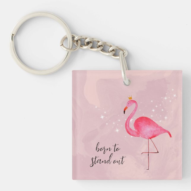 Praktfull Rosa Flamingo Nyckelring i Vattenfärg (Framsidan)
