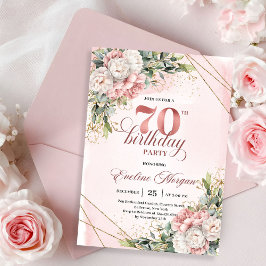 Praktfull Rosa Guld Vattenfärg Blommig 70-årsdag Inbjudningar