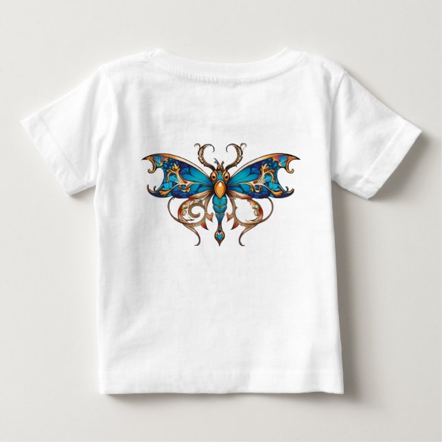 Praktfull Royal Blå Guld Barock Fjäril Bebis  T Shirt (Baksida)