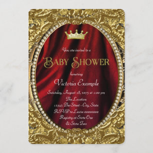 Praktfull Royal röd och guld Prins Baby Shower Inbjudningar