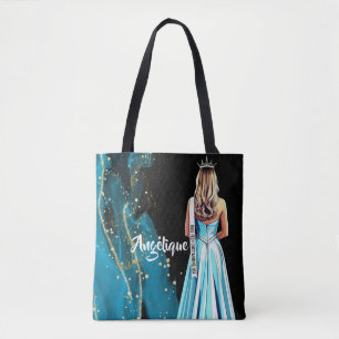 Praktfull shoppingbag blå & guld glitter Pageants Tygkasse