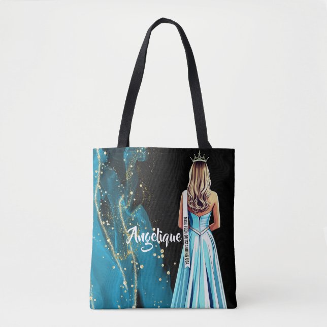 Praktfull shoppingbag blå & guld glitter Pageants Tygkasse (Framsida)