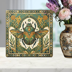 Praktfull Skarabé Guld Smaragd Turkos Art Nouveau Kakelplatta