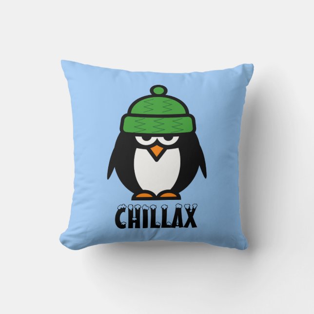 Praktfull tecknad pingvin kastkudde | chillax kudde (Framsida)