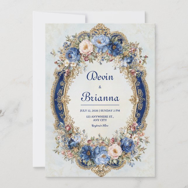 Praktfull viktoriansk blomsterversal oval spegelra inbjudningar (Framsida)