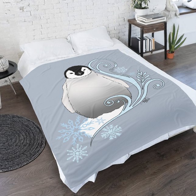 Praktfull vinterpingvin Art Nouveau-snowflakes Fleecefilt (Skapare uppladdad)