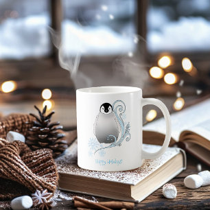 Praktfull vinterpingvin i Art Nouveau-stil med snö Kaffemugg