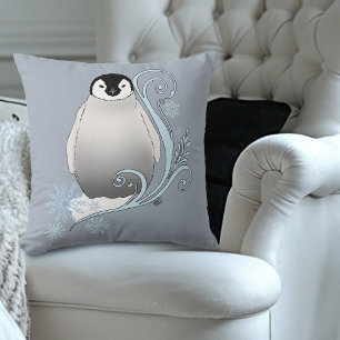 Praktfull vinterpingvin i Art Nouveau-stil med snö Kudde
