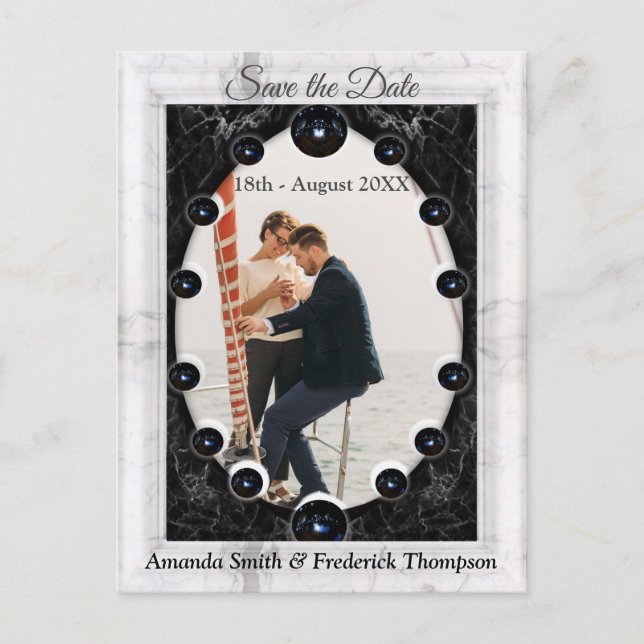 Praktfull vit & svart marmor + sfärer meddelande vykort (Framsida)