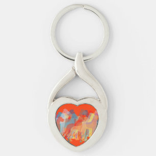 Praktfulla röda Grand danois hundar Twisted Heart Silverfärgad Nyckelring