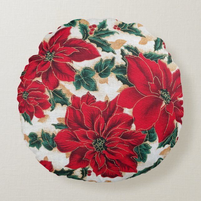 Praktfulla röda Poinsettia-runda kuddar (Framsidan)