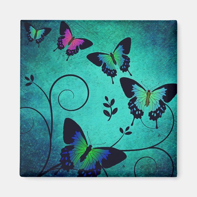 Praktfulla smyckesfjärilar teal magnet (Framsidan)