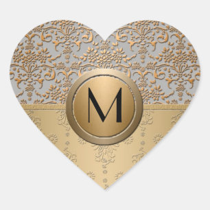 Praktfullt Simulerat Guld och Silver Monogram Dama Hjärtformat Klistermärke