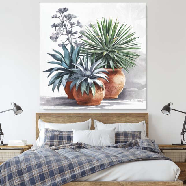 Praktiga Agaveväxter i rustik terrakotta kruka Canvastryck (Insitu (sovrum))