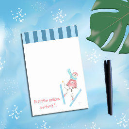 Praktik gör att perfektens skidhoppande tecknad ko post-it block