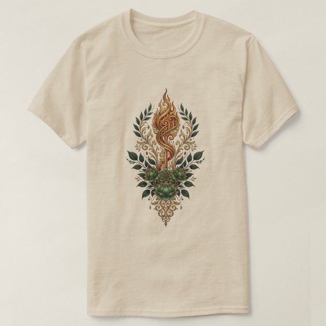 Praktisk guldflickande botanisk vapensköld T-shirt (Design framsida)