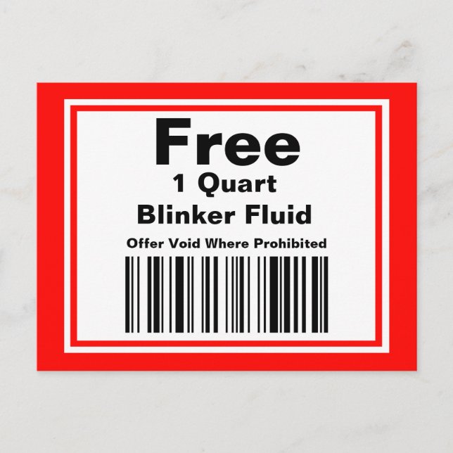 Praktisk Joke Blinker Fluid Coupon Vykort (Framsida)