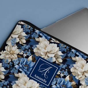 Praktisk marinblå blommig elegant laptopfodral laptop fodral