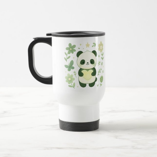 Praktisk Panda Hjärta Resemugg (Vänster)
