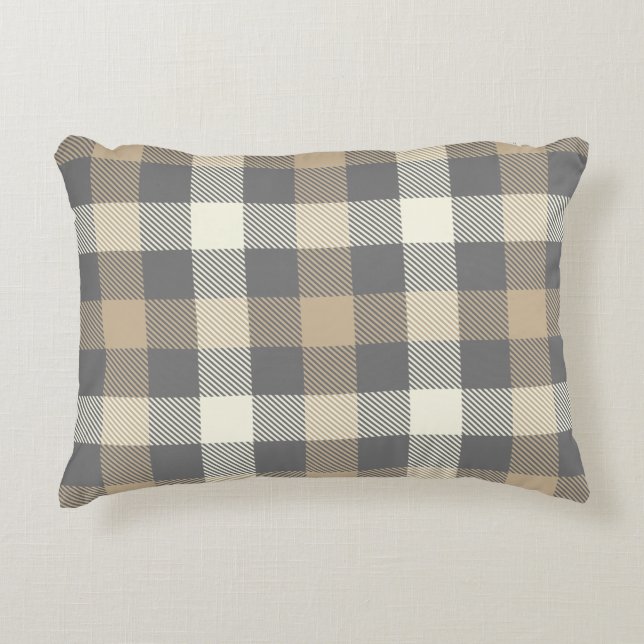 Praktisk rustik gingham tartan plaid grått land prydnadskudde (Framsidan)