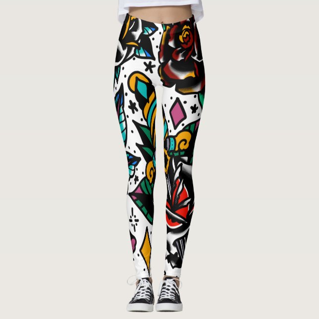 Prålig damasker för traditionell tatuering leggings (Framsida)
