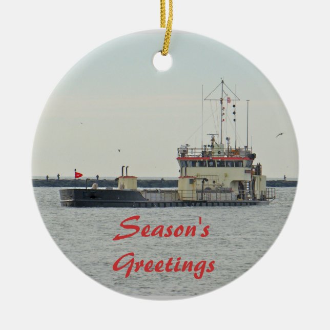 Pråm i den Barnegat öppningen Season'sGreetings Julgransprydnad Keramik (Framsidan)