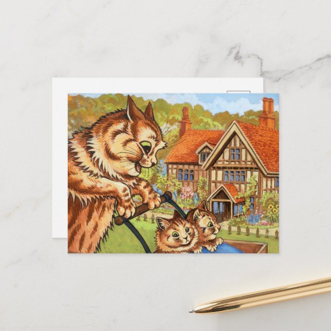 Pram Ride av Louis Wain Helg Vykort (Fram/Back In Situ)