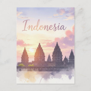 Prambanan Temple Indonesia Sunset Vykort