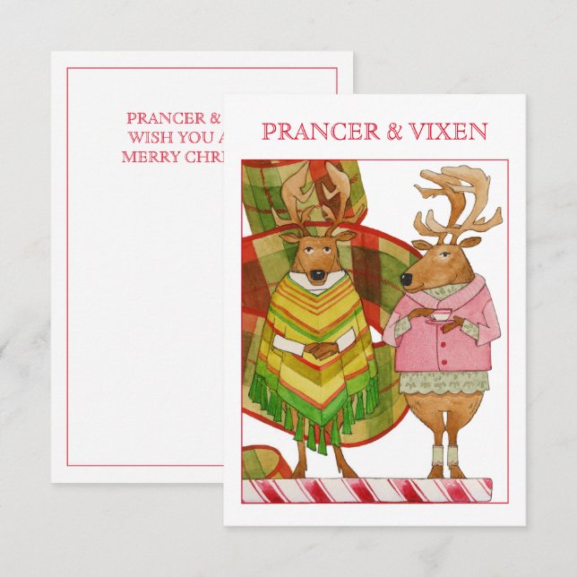 PRANCER VIXEN 3,5 x 5 - kort med kort jul (Fram/baksida)