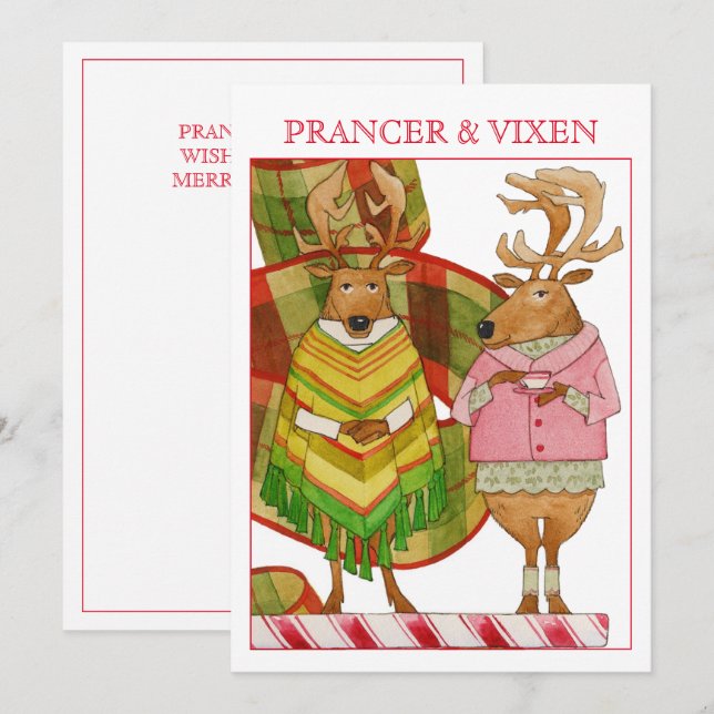 PRANCER VIXEN 5x7 - kort med kort jul (Fram/baksida)
